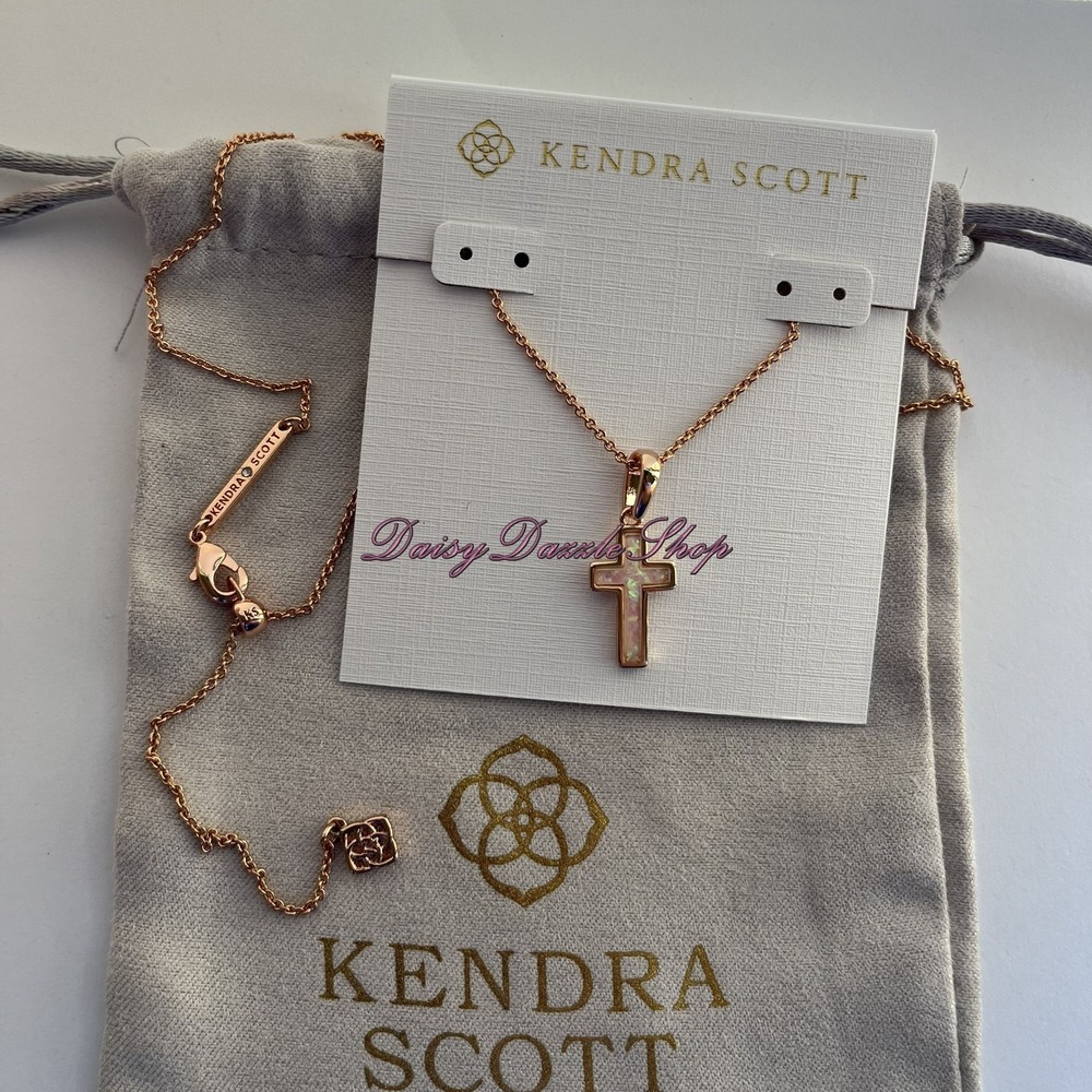 ✨Kendra Scott Cross Rose Gold Pendant Necklace in White Kyocera Opal✨ - Picture 7 of 8